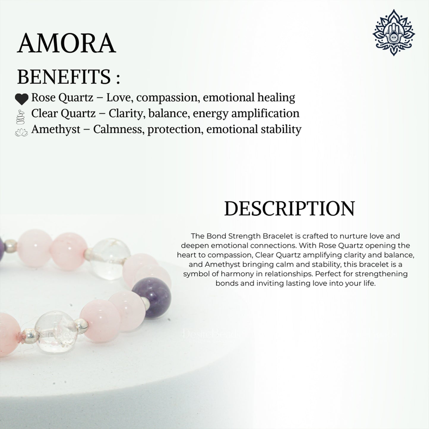 DesireBeads Amora Bracelet - Rose Quartz | Amethyst | Clear Quartz