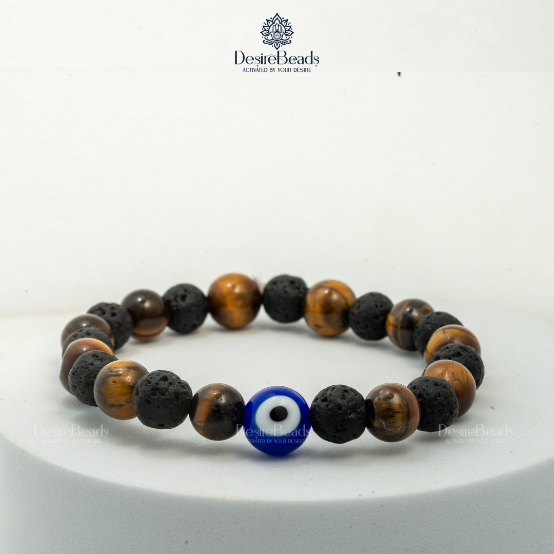 DesireBeads Focus Forge Bracelet - Lava Stone | Tiger Eye | Evil Eye