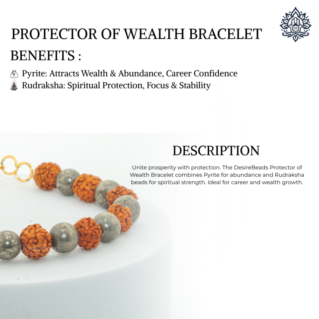 DesireBeads Protector of Wealth Bracelet – Rudraksh | Pyrite