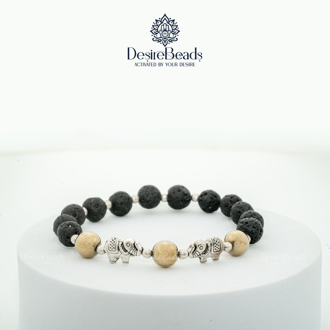 DesireBeads Strength Tusker Bracelet – Golden Pyrite | Lava Stone