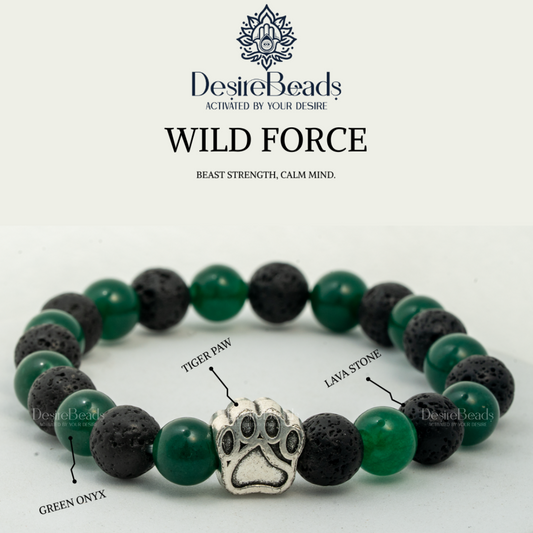 DesireBeads Wild Force Bracelet – Green Onyx | Lava Stone