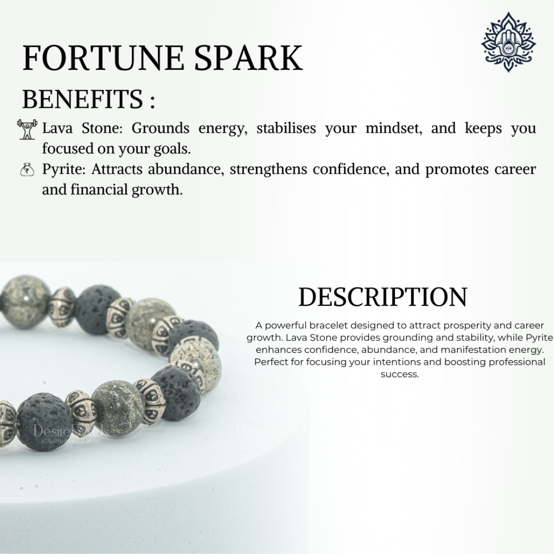 DesireBeads Fortune Spark Bracelet - Pyrite | Lava Stone