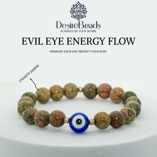 DesireBeads Evil Eye Energy Flow Bracelet - Unakite Jasper | Evil Eye