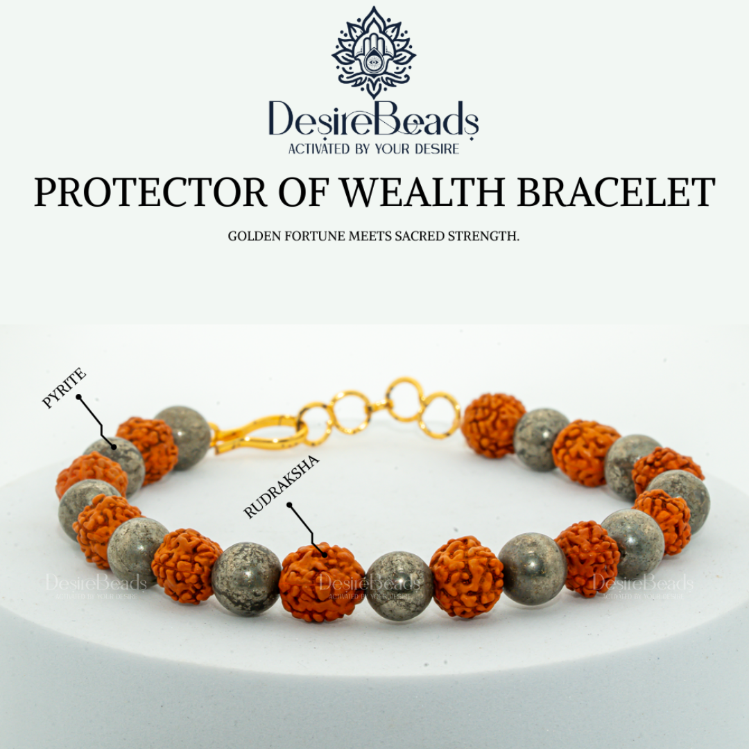 DesireBeads Protector of Wealth Bracelet – Rudraksh | Pyrite
