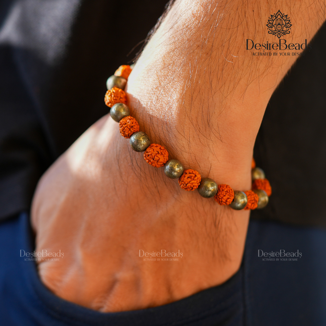 DesireBeads Protector of Wealth Bracelet – Rudraksh | Pyrite
