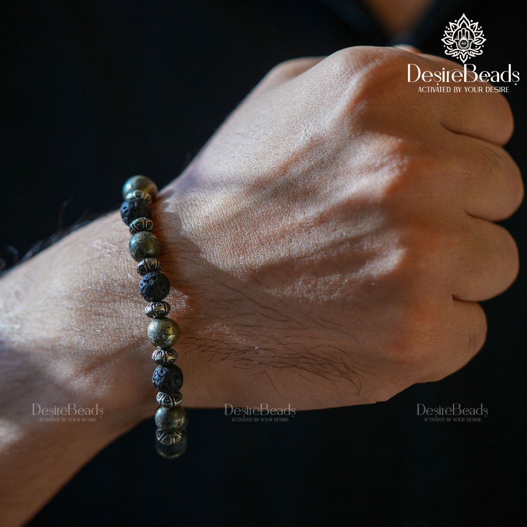 DesireBeads Fortune Spark Bracelet - Pyrite | Lava Stone