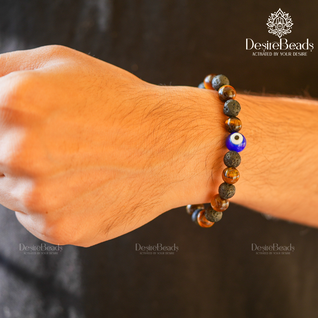 DesireBeads Focus Forge Bracelet - Lava Stone | Tiger Eye | Evil Eye