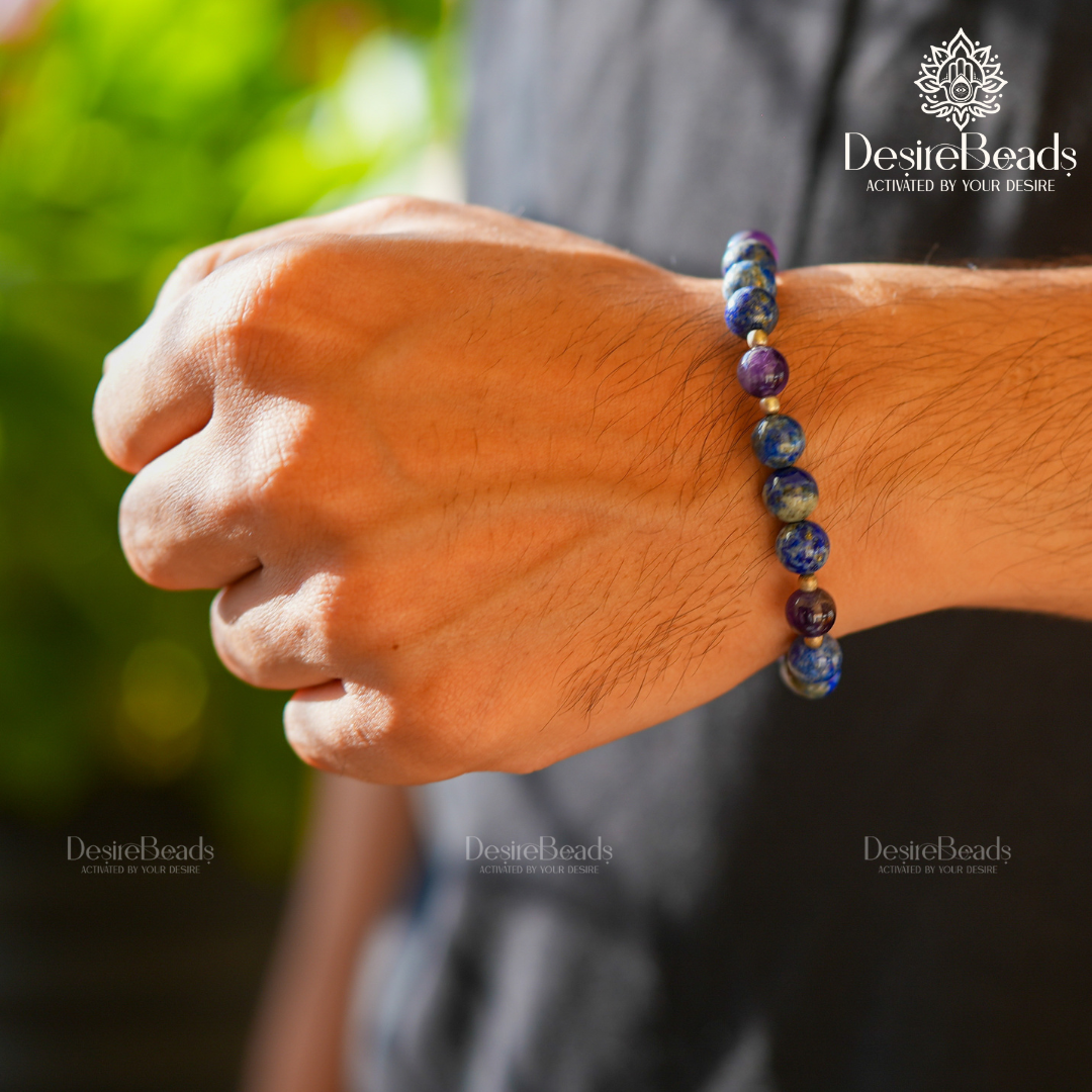 DesireBeads Knowledge Flow Bracelet - Amethyst | Lapis Lazuli