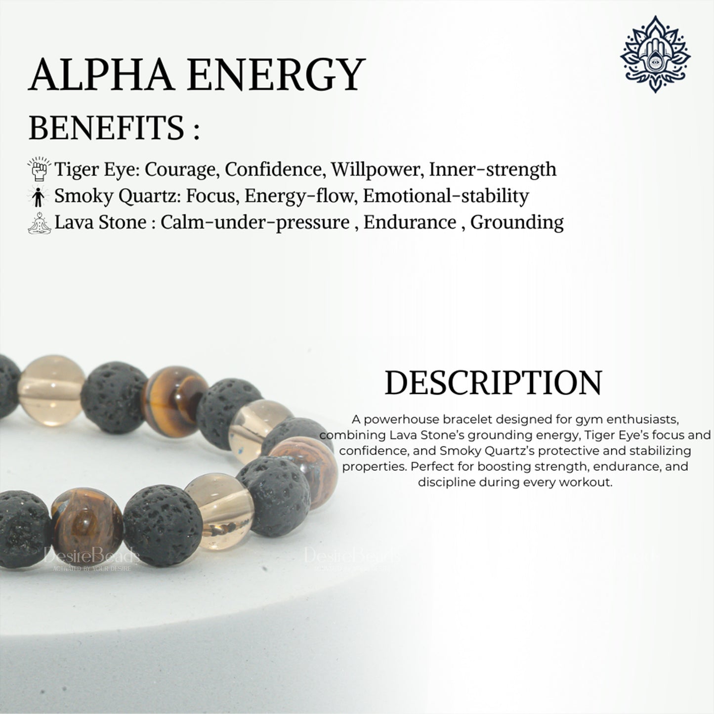 DesireBeads Alpha Energy Bracelet - Lava Stone | Smoky Quartz | Tiger Eye