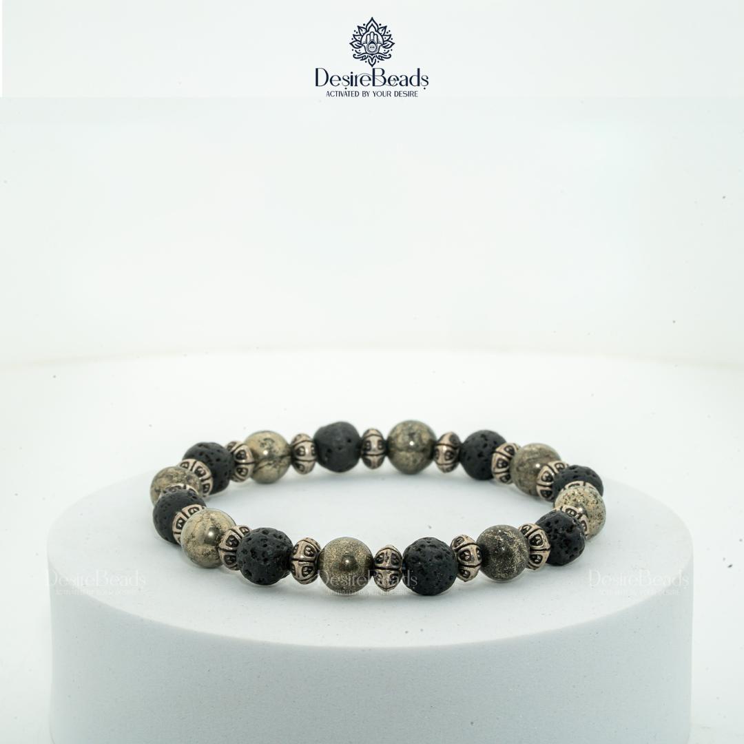 DesireBeads Fortune Spark Bracelet - Pyrite | Lava Stone
