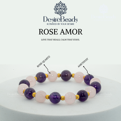 DesireBeads Rose Amor Bracelet – Rose Quartz | Amethyst