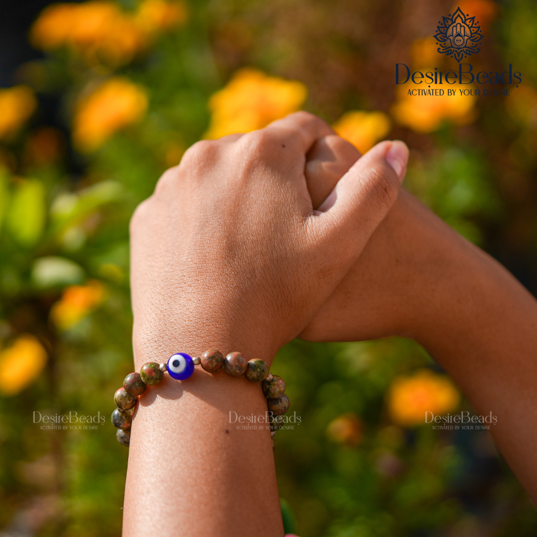 DesireBeads Evil Eye Energy Flow Bracelet - Unakite Jasper | Evil Eye