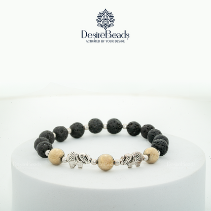 DesireBeads Strength Tusker Bracelet – Golden Pyrite | Lava Stone