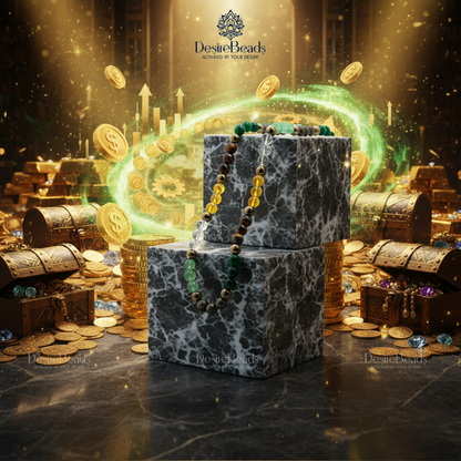 DesireBeads Money Magnet Mala – Pyrite | Golden Pyrite | Citrine | Tiger Eye | Clear Quartz | Green Jade | Aventurine