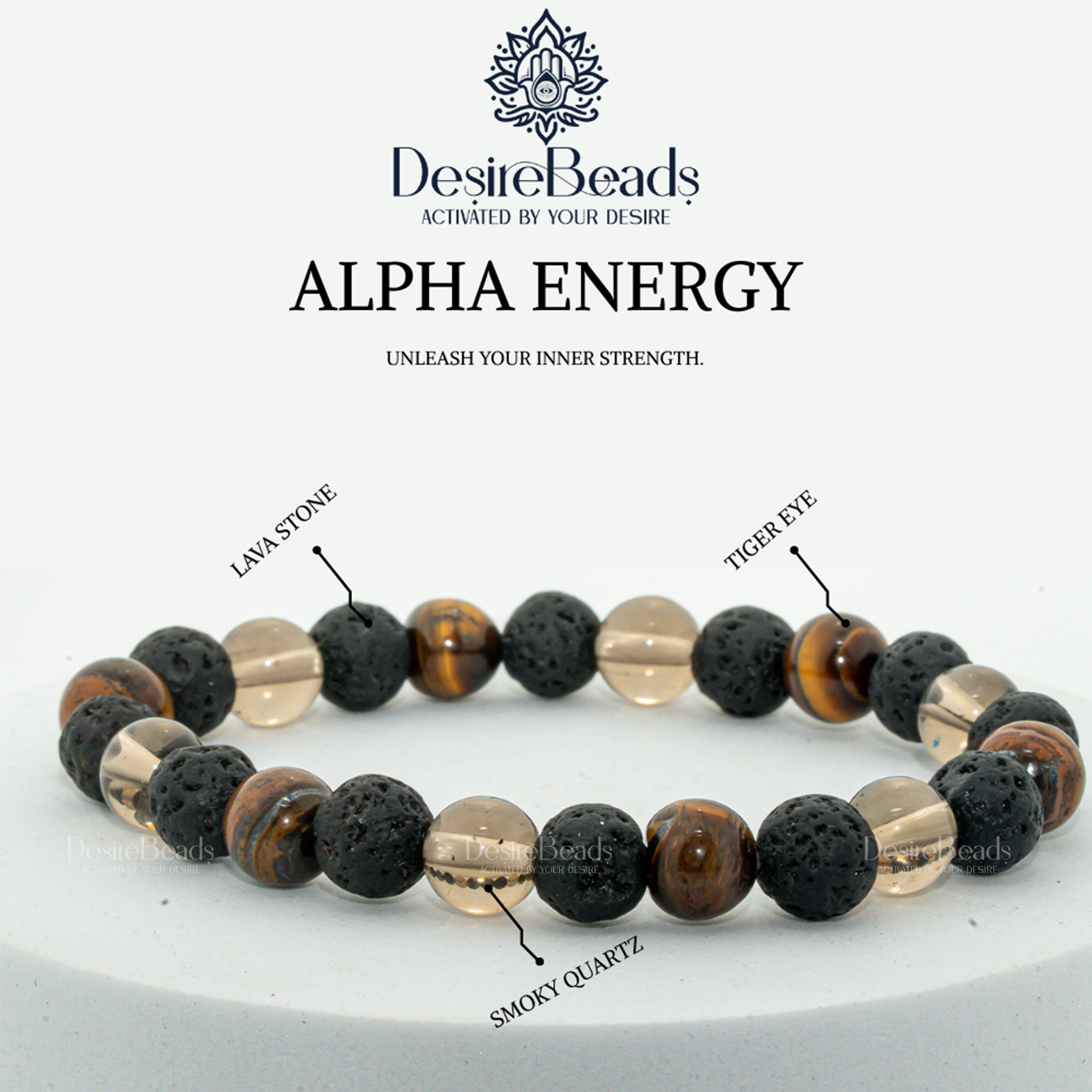 DesireBeads Alpha Energy Bracelet - Lava Stone | Smoky Quartz | Tiger Eye