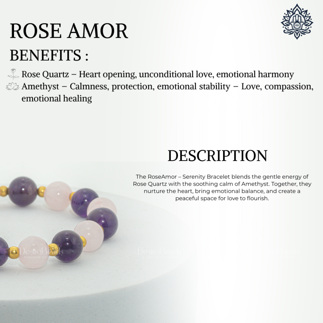 DesireBeads Rose Amor Bracelet – Rose Quartz | Amethyst