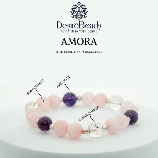 DesireBeads Amora Bracelet - Rose Quartz | Amethyst | Clear Quartz