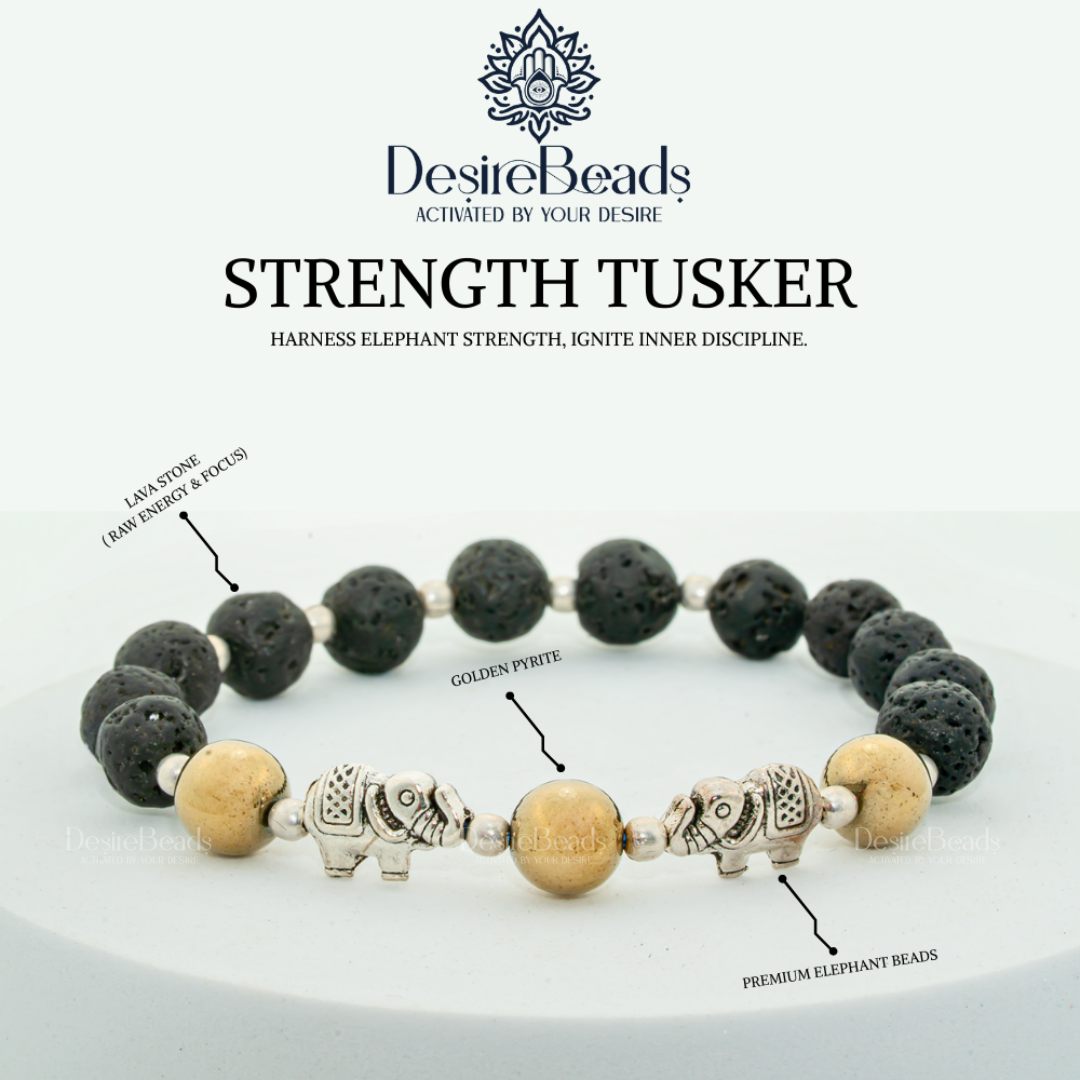 DesireBeads Strength Tusker Bracelet – Golden Pyrite | Lava Stone