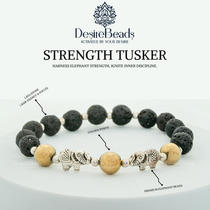 DesireBeads Strength Tusker Bracelet – Golden Pyrite | Lava Stone