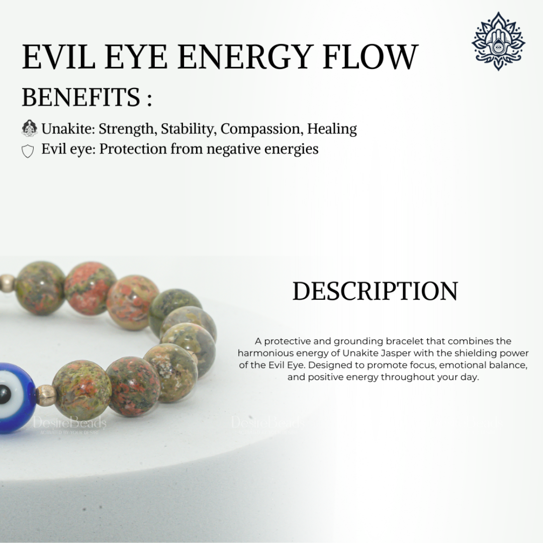 DesireBeads Evil Eye Energy Flow Bracelet - Unakite Jasper | Evil Eye