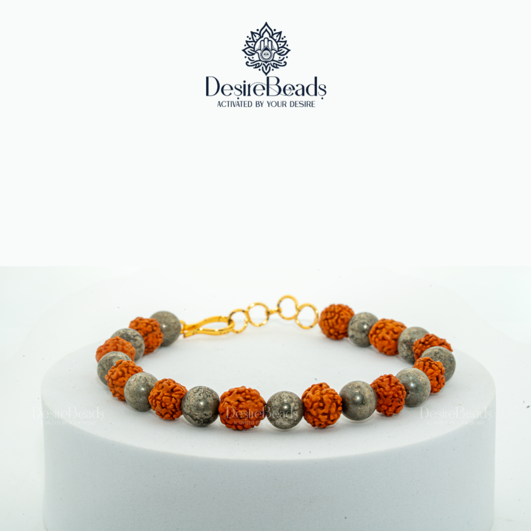 DesireBeads Protector of Wealth Bracelet – Rudraksh | Pyrite