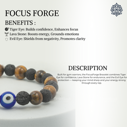 DesireBeads Focus Forge Bracelet - Lava Stone | Tiger Eye | Evil Eye