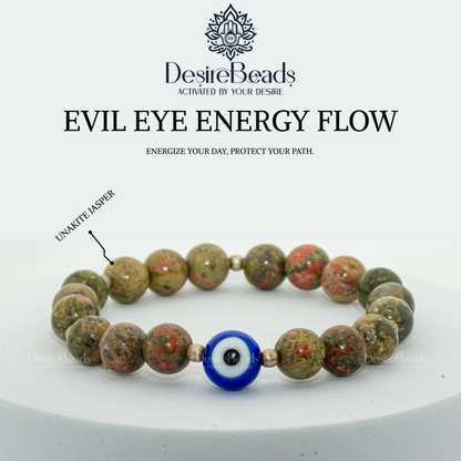DesireBeads Evil Eye Energy Flow Bracelet - Unakite Jasper | Evil Eye