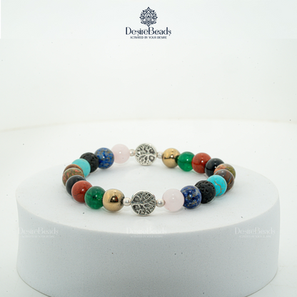 DesireBeads Wish Tree Bracelet – Rose Quartz | Lapis Lazuli | Lava Stone | African Turquoise | Tiger Eye | Red Jasper | Black Onyx | Green Agate | Golden Pyrite | Green Onyx