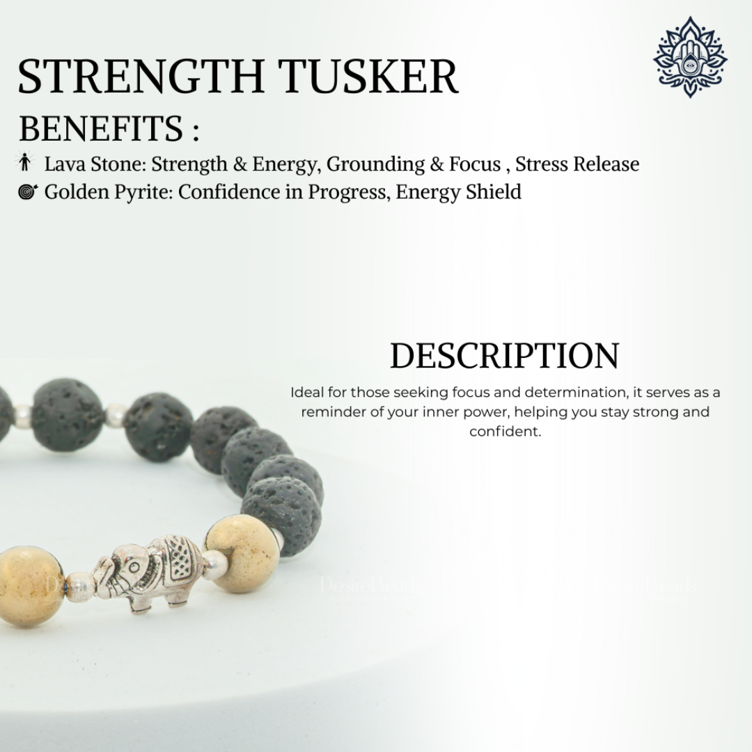DesireBeads Strength Tusker Bracelet – Golden Pyrite | Lava Stone