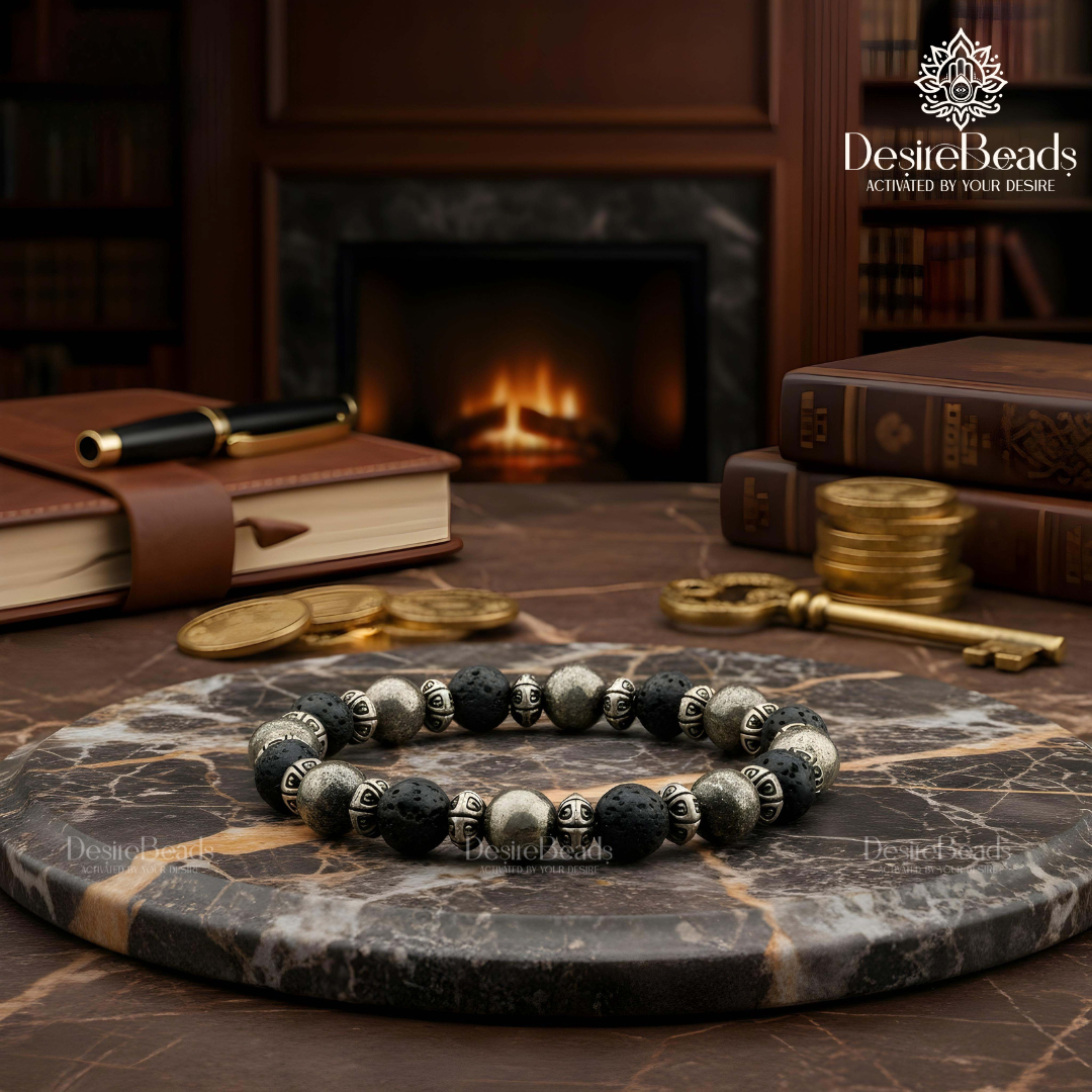 DesireBeads Fortune Spark Bracelet - Pyrite | Lava Stone