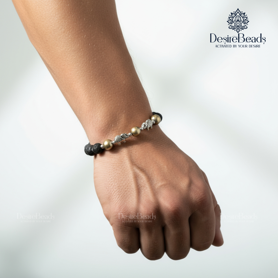 DesireBeads Strength Tusker Bracelet – Golden Pyrite | Lava Stone