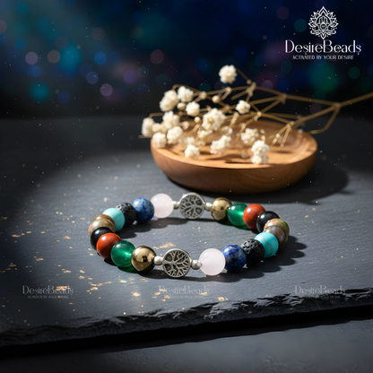 DesireBeads Wish Tree Bracelet – Rose Quartz | Lapis Lazuli | Lava Stone | African Turquoise | Tiger Eye | Red Jasper | Black Onyx | Green Agate | Golden Pyrite | Green Onyx